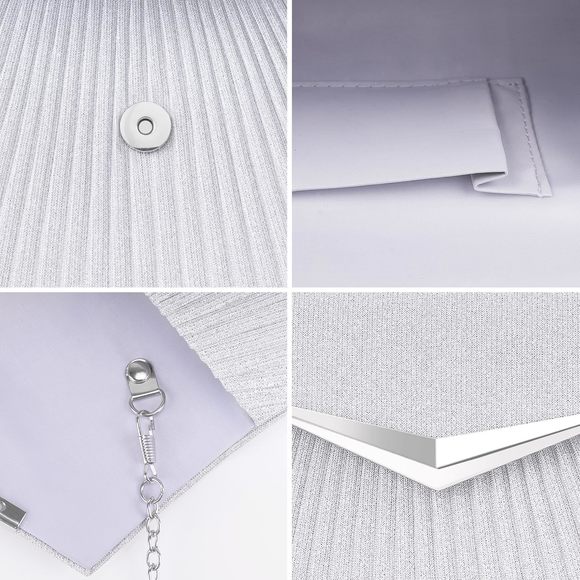 Evening Handbags, Sparkly Pleated Silver Evening Purse With Metal :< - Picture 6 of 7